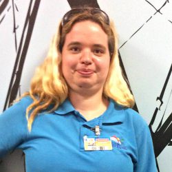 Larissa, happy at work on the Boardwalk