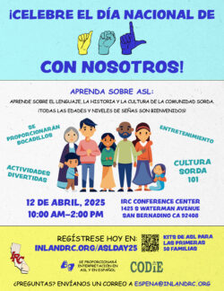 Celebrate National ASL Day Sponsored by Inland Regional Center Spanish flyer