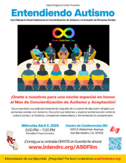 Understanding Autism Sponsored by Inland Regional Center Spanish flyer