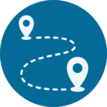 Icon of an evacuation route between two location markers