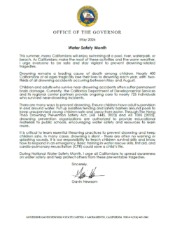 Governor Newsom May 2026 Water Safety Month Letter